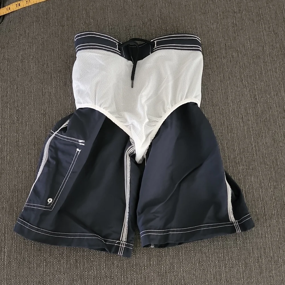 LANDS END Navy Board Shorts S 8 9 Swim Trunks Boys Cargo Short Hybrid